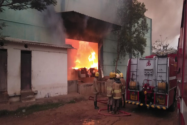 Fire breaks out at three godowns, goods worth lakhs destroyed Fire breaks out at three godowns, goods worth lakhs destroyed
