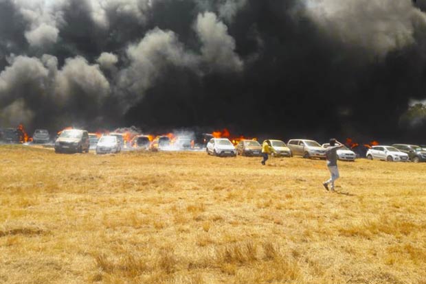 300 cars gutted as major fire engulfs parking lot at Bengaluru Aero India show
