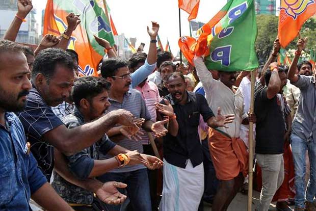 BJP workers protest near Kerala House over state govts role in Sabarimala issue