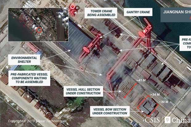 Satellite images show construction of Chinas third - and largest - aircraft carrier