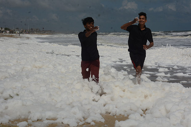 Toxic foam blankets Foreshore Estate beach, public urged to stay away