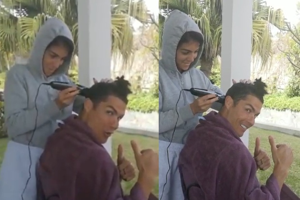 Ronaldo gets a haircut from girlfriend Georgina