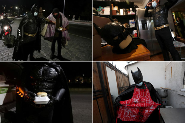 Batman prowls streets of Santiago delivering food to homeless