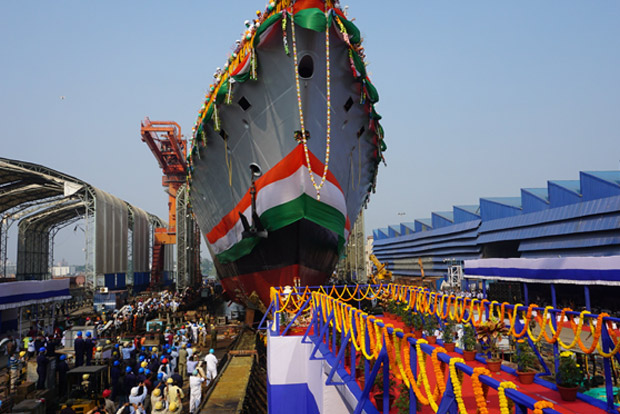 Navys indigenous advanced frigate Himgiri makes first contact with water
