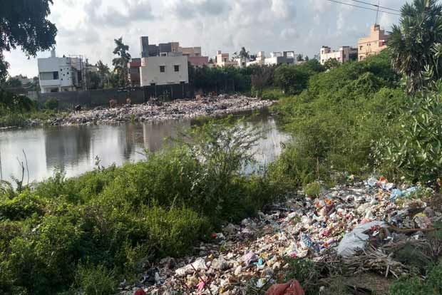 Agaramthen lake turns a garbage dump yard