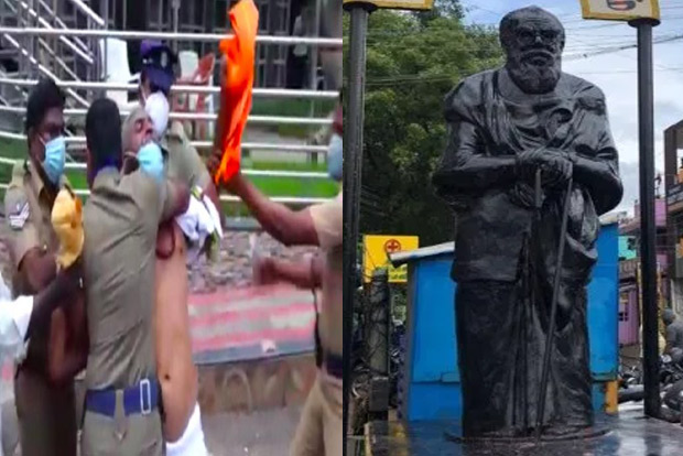 Bid to drape saffron cloth on Periyar statue foiled