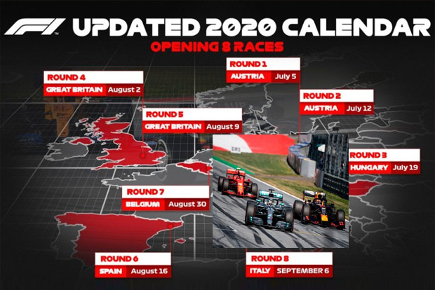 F1 confirms first 8 races of revised 2020 calendar