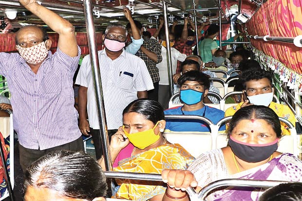 Day 2: buses crowded, but distancing ignored