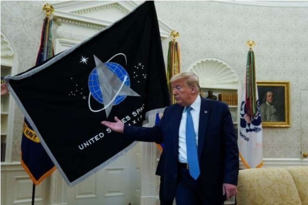 Trump unveils flag for US Space Force Trump unveils flag for US Space Force