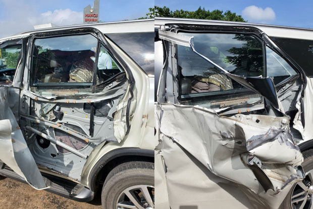 BJP leader Khushbu Sundar meets with accident on way to Vel Yatra, no injuries reported BJP leader Khushbu Sundar meets with accident on way to Vel Yatra, no injuries reported