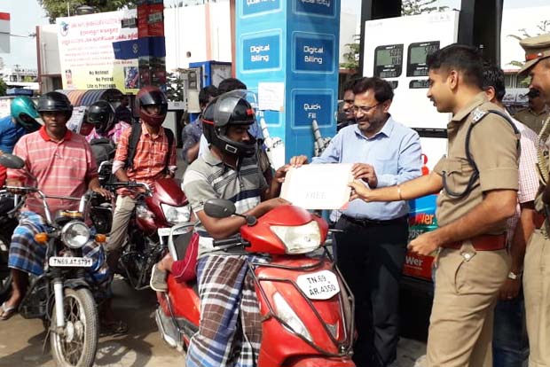 Traffic cops impart road safety lesson with No Helmet, No Fuel campaign