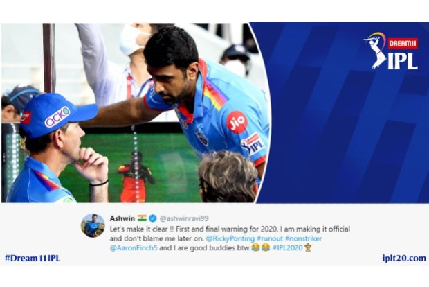 IPL 13: Ashwin issues first and final warning after not Mankading Finch