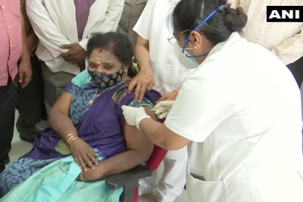 Puducherry Lt Governor receives vaccine at womens hospital Puducherry Lt Governor receives vaccine at womens hospital