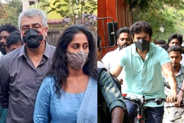 Fans go delirious as Ajith, Vijay turn up for voting in TN Fans go delirious as Ajith, Vijay turn up for voting in TN