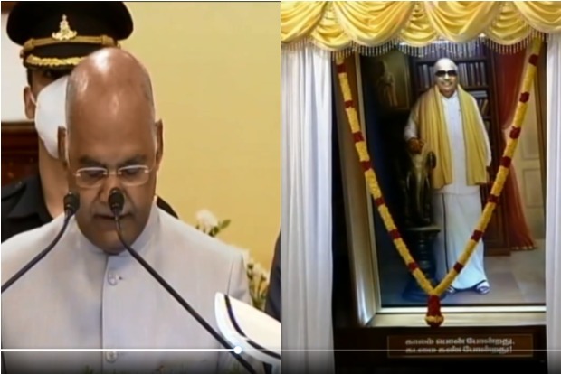 Kovind unveils portrait of late Karunanidhi in TN Assembly