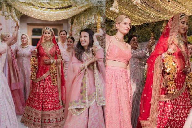 Katrina Kaifs sisters carry floral canopy for bridal entry Katrina Kaifs sisters carry floral canopy for bridal entry