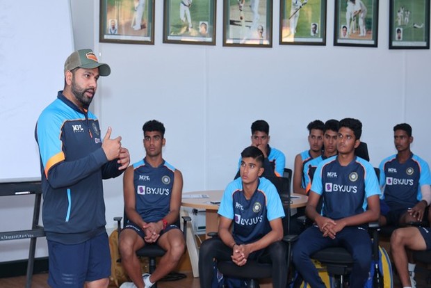 Rohit Sharma addresses India U-19 team at NCA preparatory camp