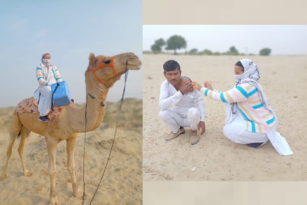 Rajasthan health worker reaches village on camel to vaccinate man Rajasthan health worker reaches village on camel to vaccinate man