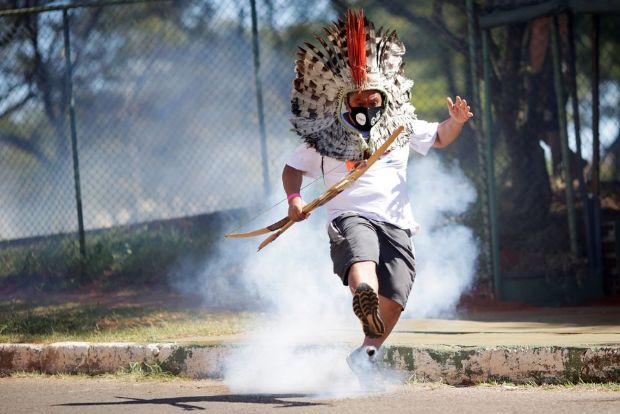 Police tear gas indigenous protest for land rights in Brazil