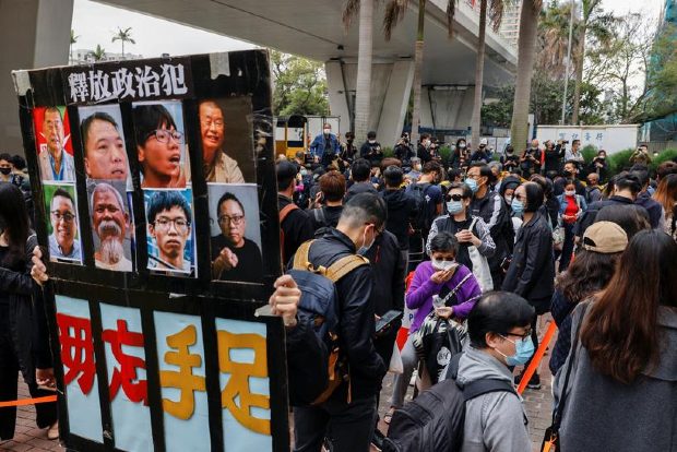 Crowds gather outside Hong Kong court for subversion hearing Crowds gather outside Hong Kong court for subversion hearing