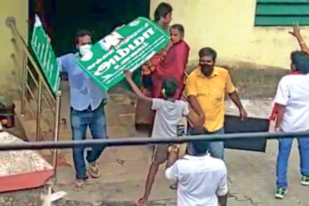 2 DMK cadre vandalise Amma canteen, rip signboard, party sacks both