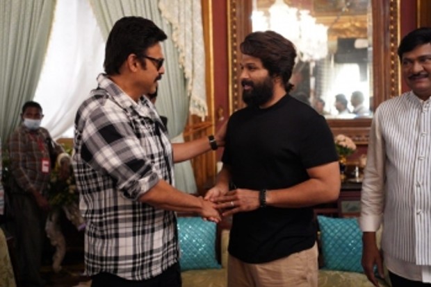 Stylish Star Allu Arjun catches up with Venkatesh, Varun Tej on F3 sets
