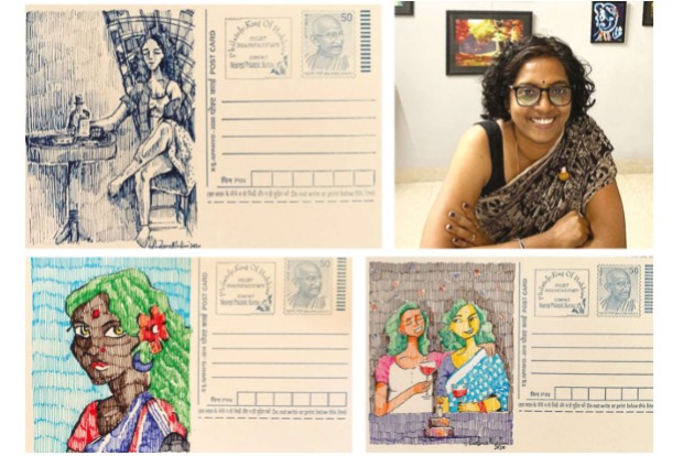 Chennai-based artist makes drab yellow postcards colourful with sketches Chennai-based artist makes drab yellow postcards colourful with sketches