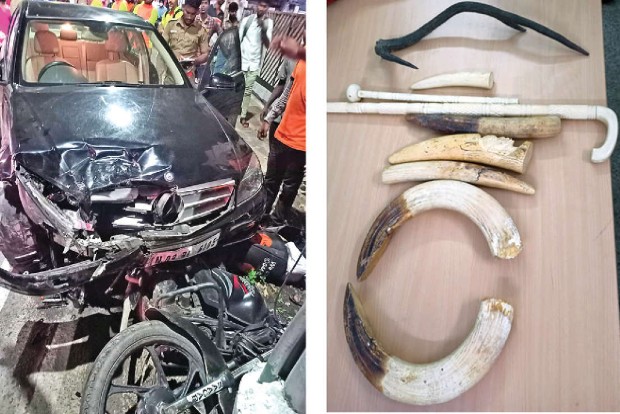 Chennai drunk lawyer in Benz triggers vehicle pileup, ivory and deer horns seized from a damaged car