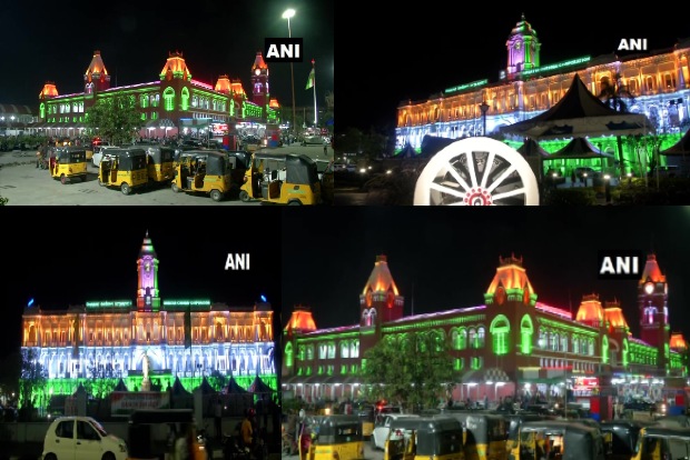 Greater Chennai Corporation illuminated with tricolour on the eve of Republic Day