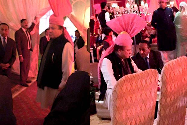 Sharif dons pink turban gifted to him by Modi at wedding