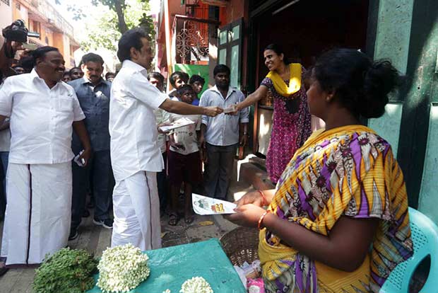 Stalin goes door-to-door seeking votes in RK Nagar