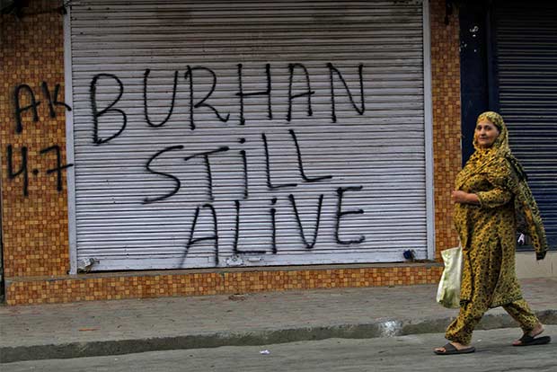 Graffiti eulogising Burhan Wani