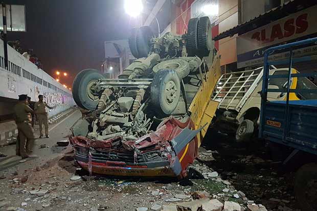 In midnight shocker, lorry falls off Anna flyover; driver hurt
