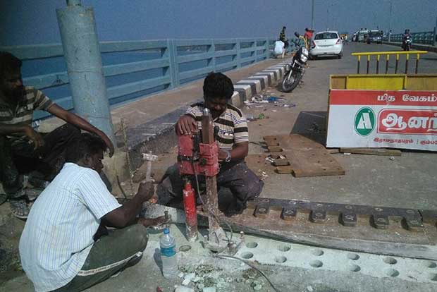 Repair works undertaken on Pamban road bridge