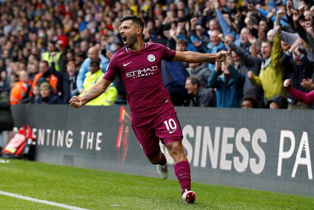 Aguero gets hat-trick as City go top with 6-0 win over Watford