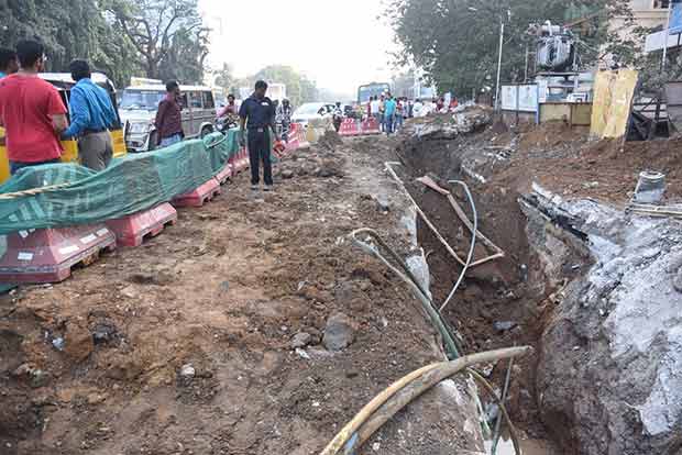 Chennai: Anna Salai road section near metro rail work site caves in